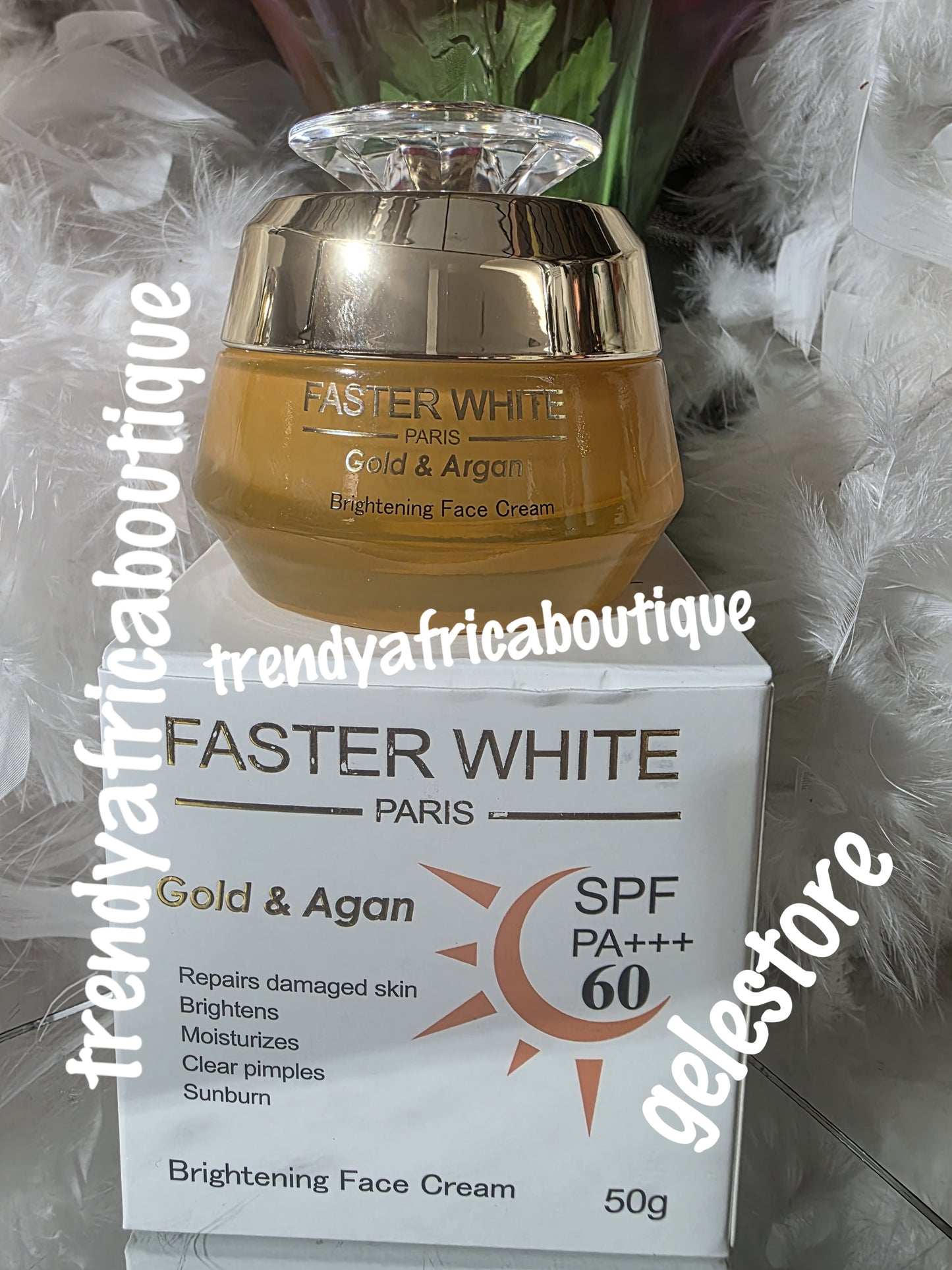 New Product alert: Original Faster White Paris Gold & Argan anti sun burn, pimples lightening repairs face cream. 50ml x 1 spf 60