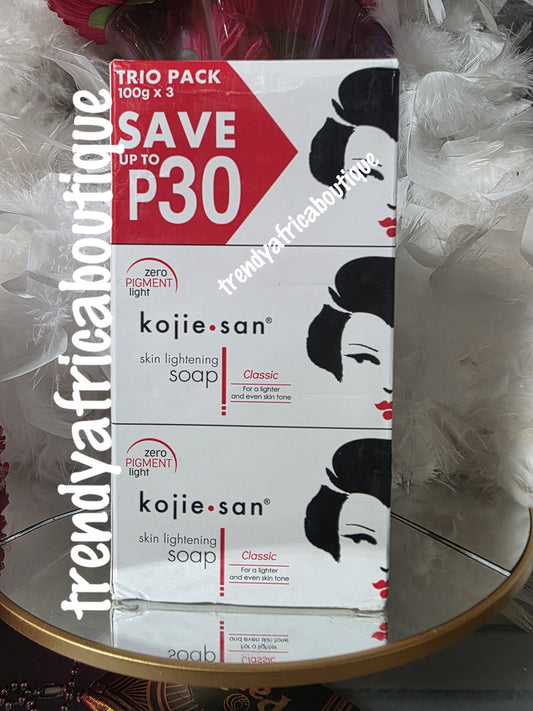 3 in 1 (Trio pack) Kojie san skin lightening bar soap. Classic for a lightening & even skin tone. 💯 Authentic 100g x 3 in a pack