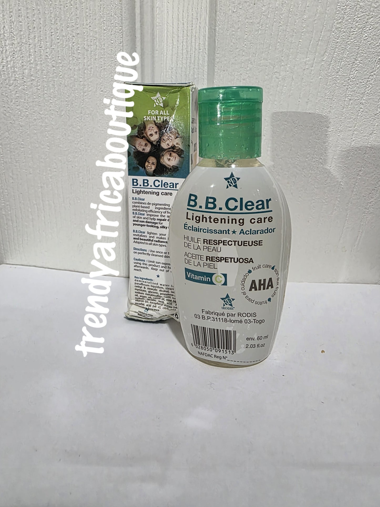 B.B. Clear skin lightening oil with AHA &  Vit. C. Anti dark spot, anti-aging, anti stretch marks, skin toning and firming. 60ml x 1