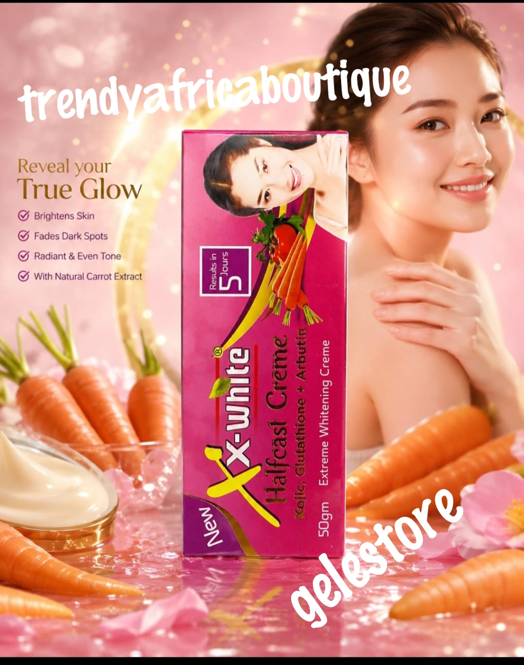 Another banga cream. Xx-white Half-cast tube cream 5 days action. Kojic, glutathion + Arbutin.  Extreme whitening cream with free oil 50g x 1