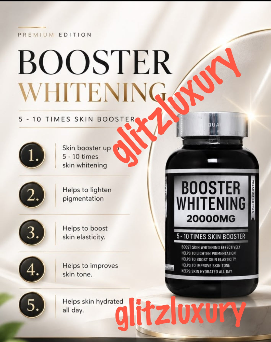 NEW BOTTLE: Glucenta diamond Premier Edition BOOSTER whitening supplements.  50/bottle. Price per bottle