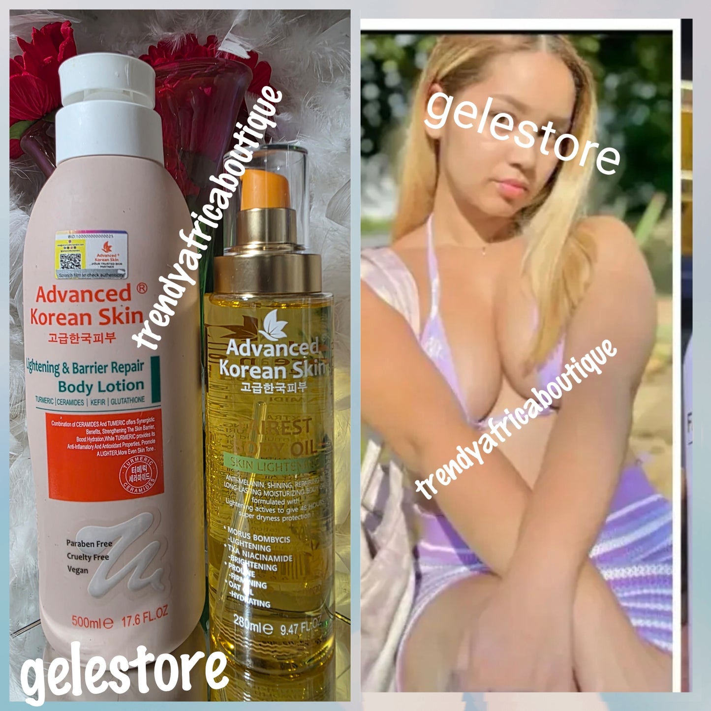 Perfect combo: 2pcs Advanced Korean skin lightening & Barrier Repair body lotion & advanced korran fairest body oil