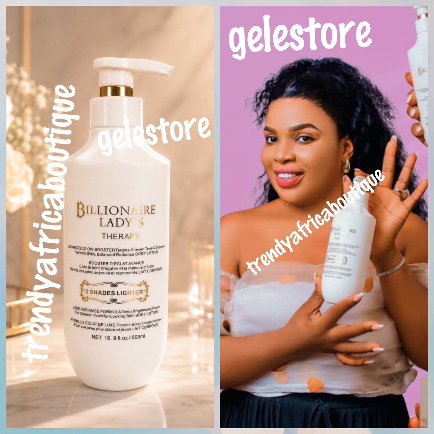 Another Banga: Billionaire Lady's therapy advance glow booster lightening body lotion. 2 shades lighter 500ml x 1. Hydroquinone FREE