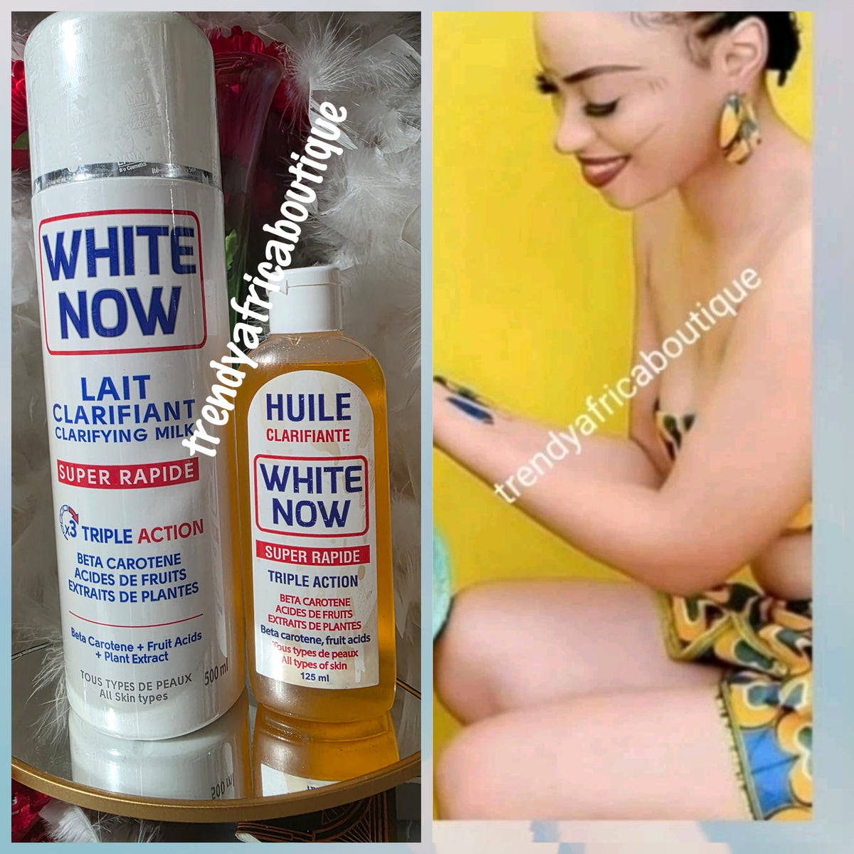 LANA White Now Lait Clarifying  body lotion milk 500ml bottle x1 + white Now oil 125mlx 1 bottle.