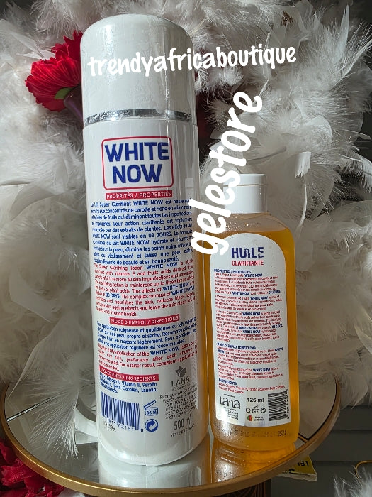 LANA White Now Lait Clarifying  body lotion milk 500ml bottle x1 + white Now oil 125mlx 1 bottle.