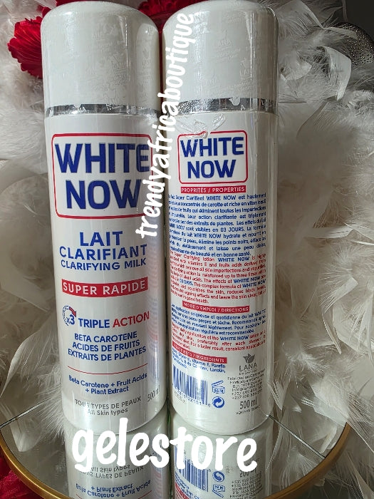 Neu und originell: White Now Lait Clarifiant superschnelle, aufhellende Körperlotion mit dreifacher Wirkung, 500 ml. Für beste Ergebnisse mit White Now Serum verwenden.