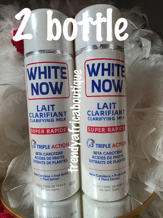 Neu und originell: White Now Lait Clarifiant superschnelle, aufhellende Körperlotion mit dreifacher Wirkung, 500 ml. Für beste Ergebnisse mit White Now Serum verwenden.