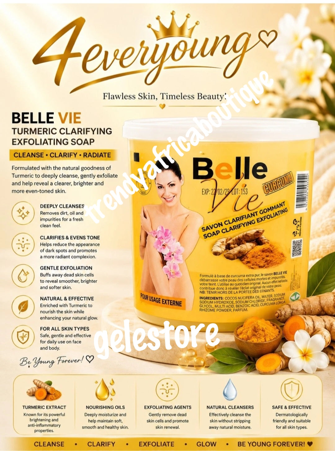 X 1 Jar Belle vie Rich turmeric clarifying and exfoliating soap. 675gx 1