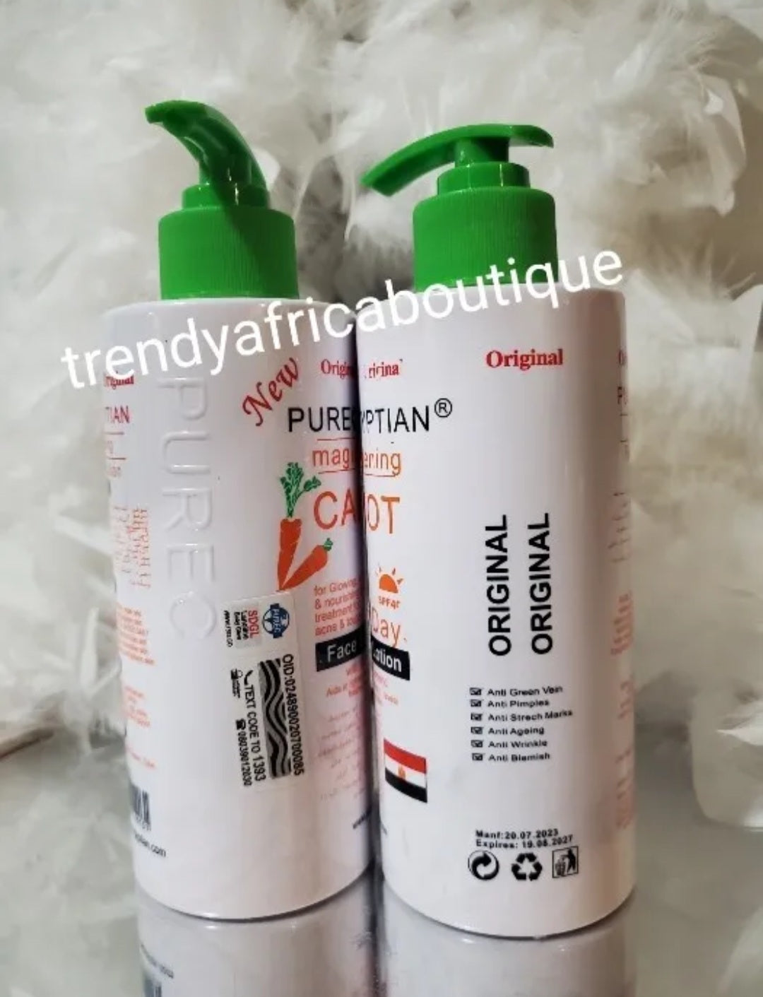 X 1  bottle Original Purec Egyptian magic whitening carrot lotion 300ml.  Fast action lightening for face and body. Formulated with natural ingredients. Hydroquinone free!!