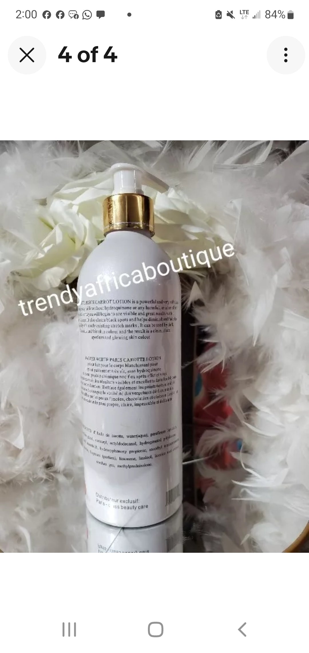 2pcs. Set: Another Banga: faster white paris whitening body lotion with carrote extracts & Faster white Supreme paris  exfoliating luxury shower milk with carotte 7 days action