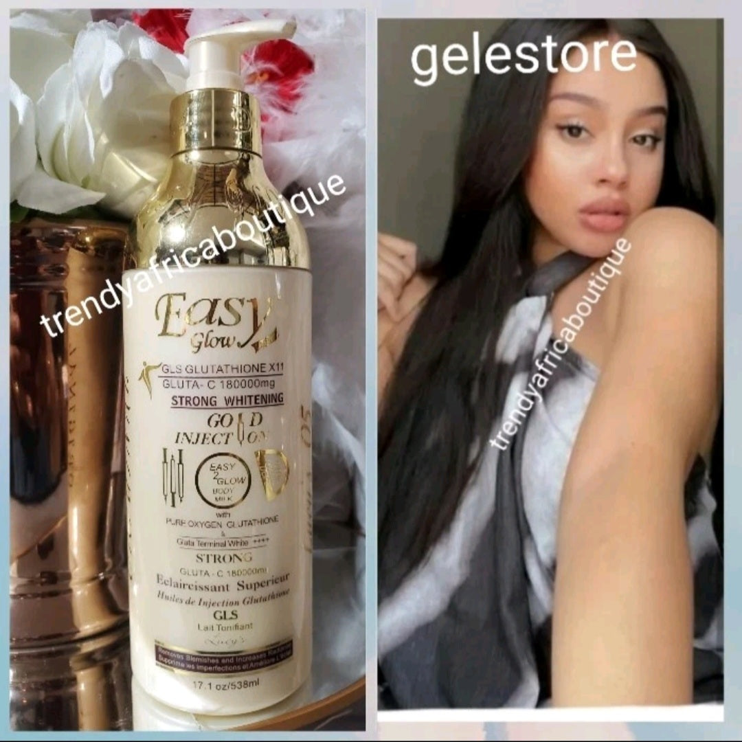 X 1 bottle Easy Glow strong whitening gold body lotion 538ml x 1 bottle sale. Gluta C 180000mg. Fast action