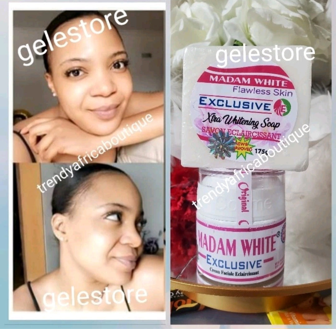 2 in 1: Strictly original Madam White Exclusive whitening face cream for sensitive skin + xtra whitening face soap. New package. 60g multi action: pimples and acne treatment