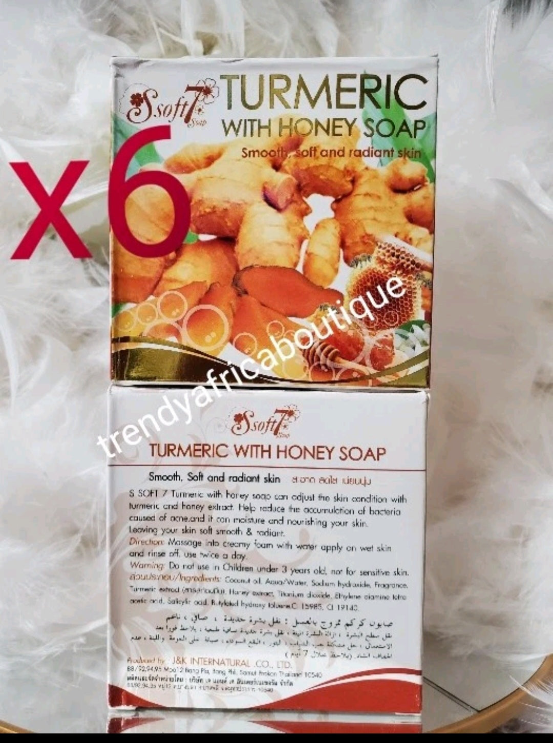 6 bar soap sale: Soft 7 Turmeric with honey exfoliating Soap. Anti dark spots. Super glowing soap. Use 2 or 3 times a week. Wholesale price