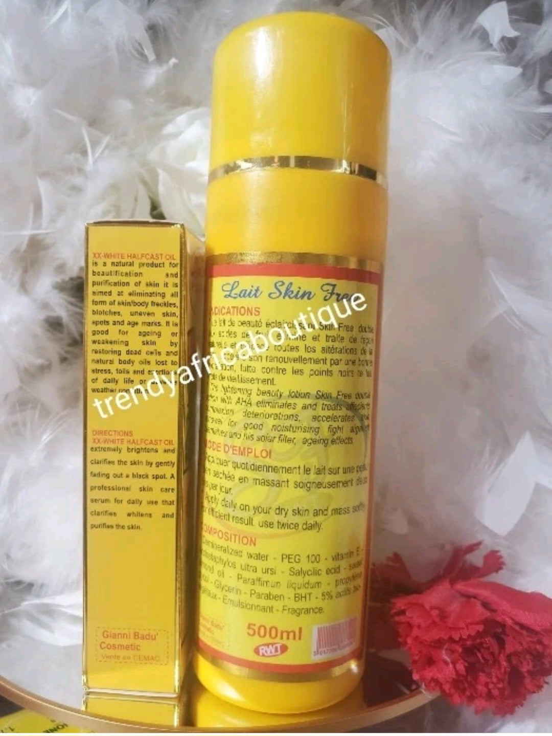 2pcs Banga: RWT Skin Free Body lotion & piment Half Cast oil 5 days whitening oil. Yellow cece set
