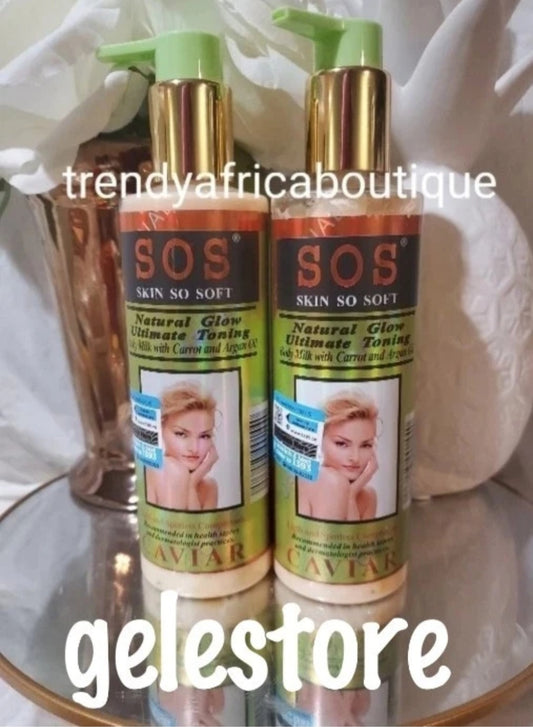 X 2 bottle sale SOS natural skin toning & glowing body lotion with carrots oil, argan oil & caviar.