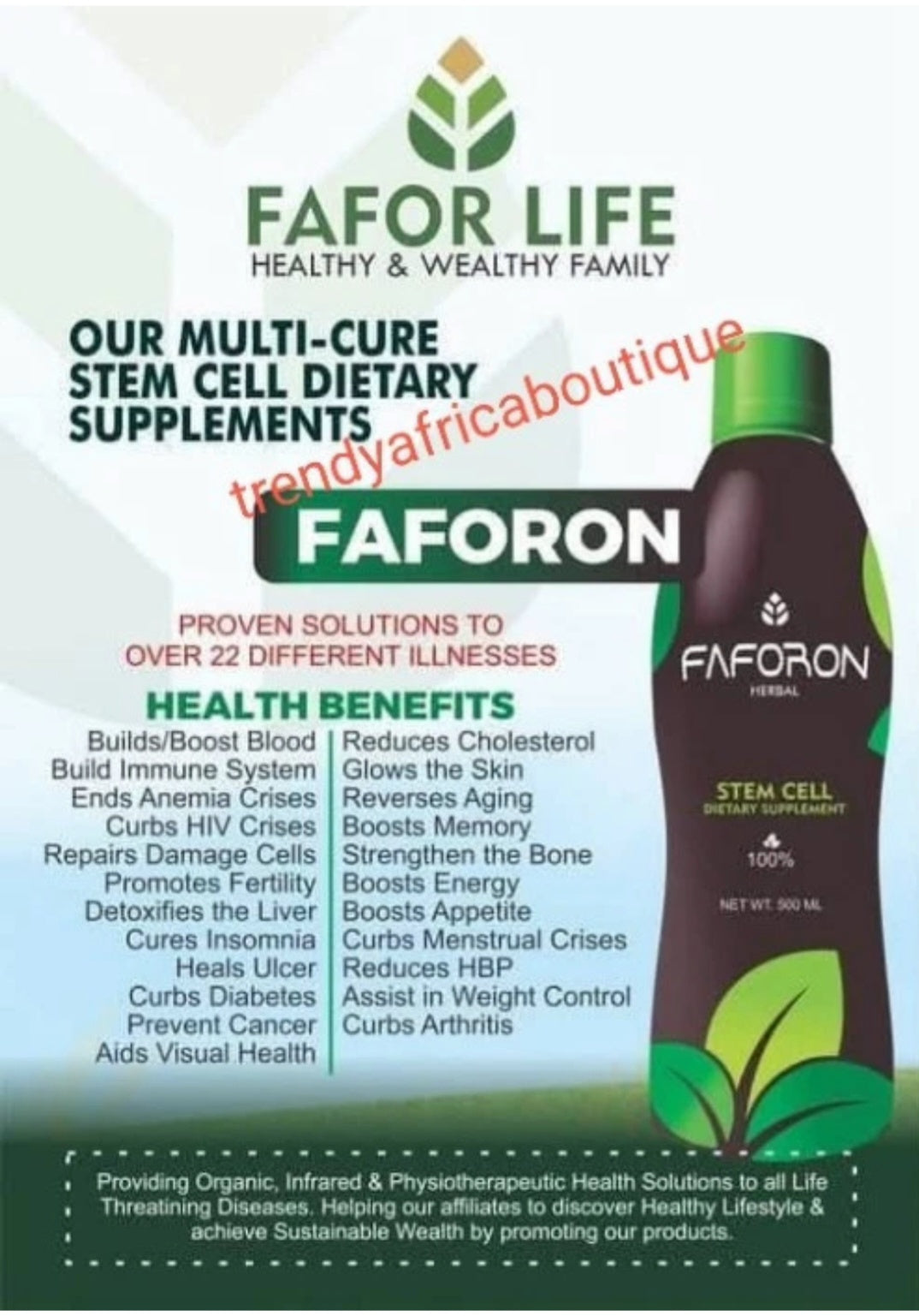 2pcs. Set: FAFORON  herbal STEM CELL Dietary supplements.  Boost, strengthen the immune system. 540mlx1 combo with Spidex 15