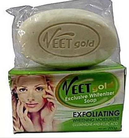 Veet gold Exfoliating extra whitening soap with glutathion & kojic acid 200g. Exfoliates and brighten your skin. Buy more and save