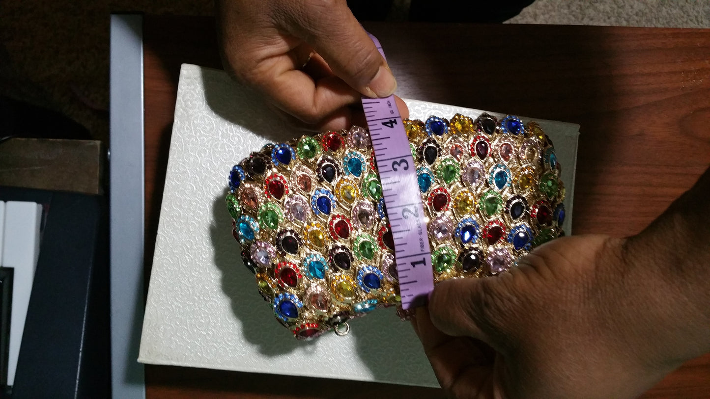 Multi color crystal Stones hand Clutch/purse for ladies formal party/evening party. 7.5" long×5.5" wide