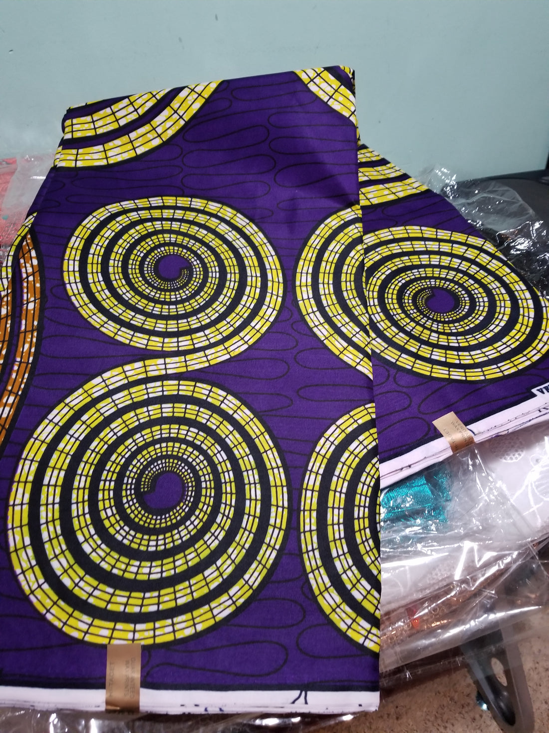Floral Ankara Wax Print Fabric in Yellow and Purple main image 1