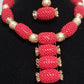 New arrival Red beaded-necklace set. 3 pcs red coral  bead set in  Pineapple design.