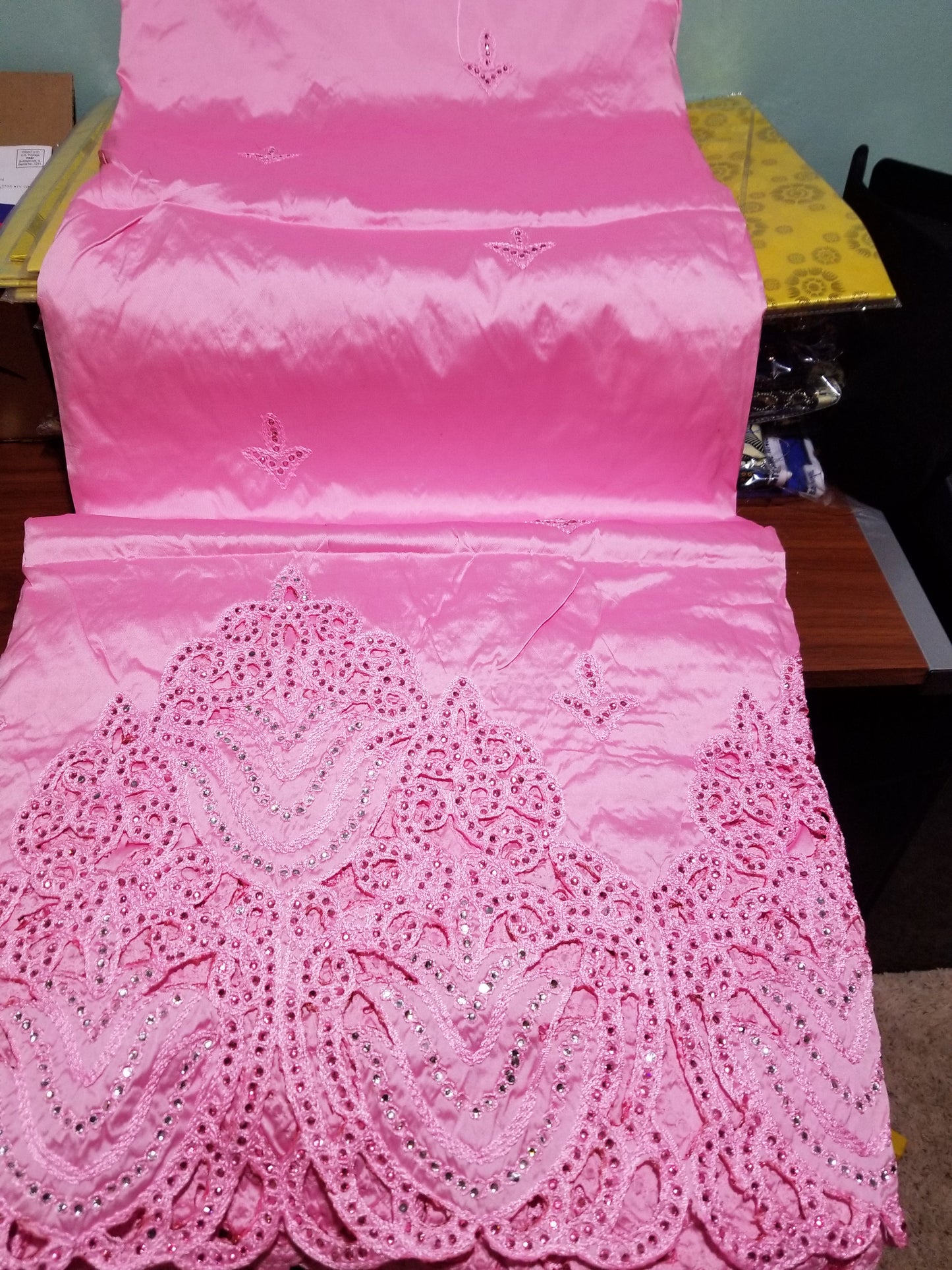 Special sale: high quality embroidered Taffeta Silk George wrapper with matching 1.8yds blouse. Use for  African wedding/party dress. Sold with blouse fabric. Small-George