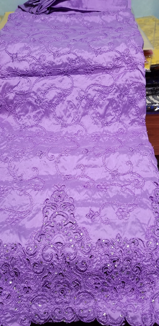 Special sale: small-George in  lilac taffeta Silk Embriodery George wrapper + 1.8yds matching net blouse. Quality embriodery work with Crystal stones
