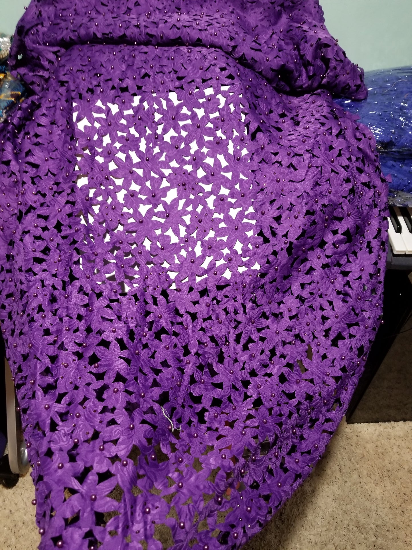 New arrival top quality purple  Laser cut African French Lace fabric. Beaded amd stones to perfection. Full lacer cut. Sold per 5yds. Price is for 5yds