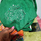 Green/silver Auto-gele made with quality Aso-oke. Beaded and stoned quality hand work. One size fit, easy to adjust for fit and knot at the back