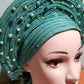Mint green Auto-gele beaded and stoned. All made gele ready to wear. One size fit