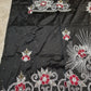 Special offer Nigerian Traditional wedding hand stoned silk George Wrapper and matching net blouse. Black with silver/red/gold crystal stones.  Beaded and stoned on the side border as well