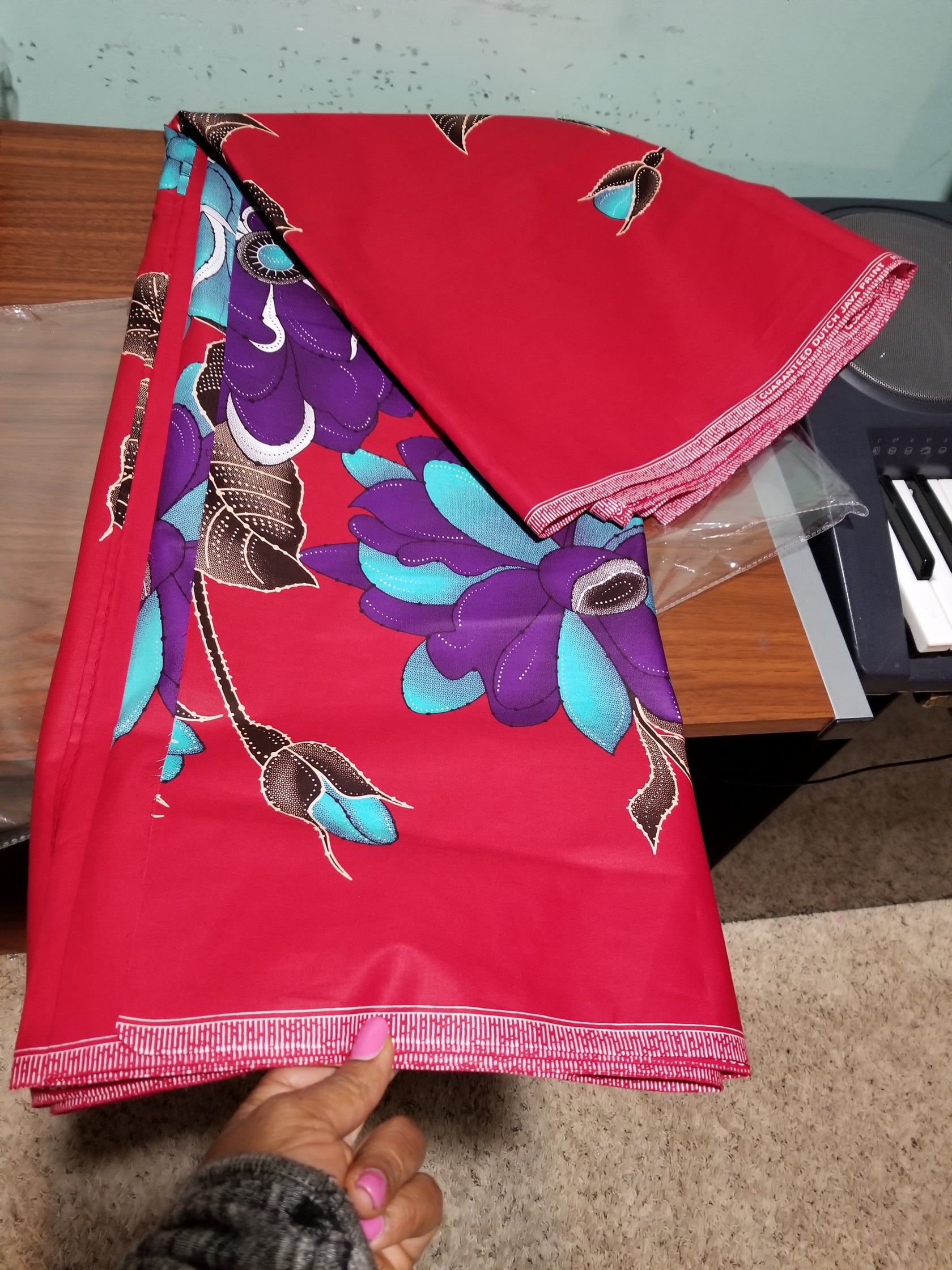Rich Botanical Bloom Fabric – Earthy Red Ankara Wax Print with Intricate Floral and Leaf Motifs main image 1