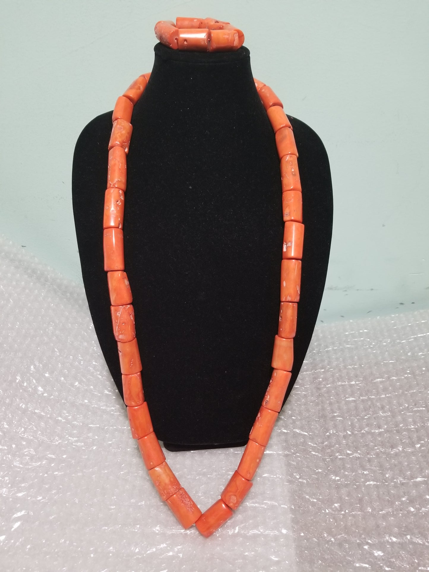 Original Edo Native bead.Coral beaded necklace set for Nigerian/Edo traditional wedding for men. Coral-necklace and  bracelet. Big chunky coral