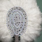 Small White/silver color, Nigerian hand made Feather hand fan. Custom made, front design with white pearl and silver stone work. Made with Long Silver  handle with white tassel. Bridal engagement hand fan/ Bridal-accessories.