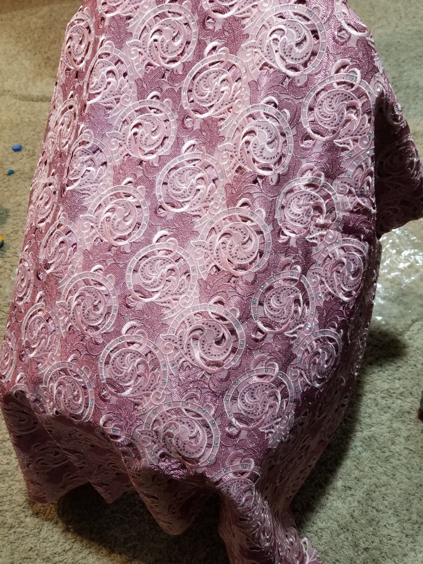 Original quality Organza Swiss lace fabric for making Nigerian outfit. Classic lace for big Nigerian event.Sold as 5yds., price is for 5yds. Beautiful pink,  hand cut organza swiss lace