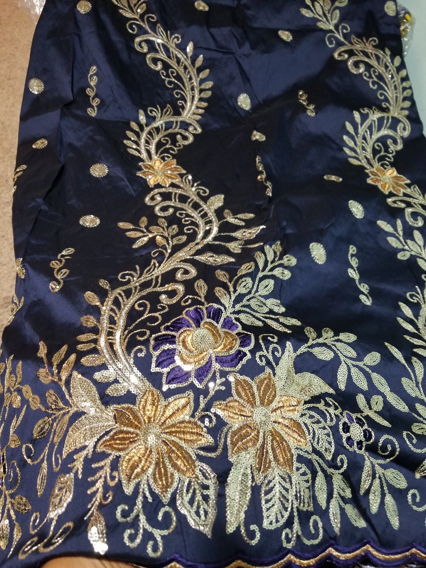 Clearance item: Navy blue taffeta silk Embriodery Geoge fabric. Original quality George for making African party dress. Indian-George sold per 5yards and price is for 5yds. ideal for 1st putting outfit for edo/Igbo traditional wedding