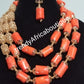New arrival coral-necklace set. Latest 3 rows Nigerian celebrant beaded necklace set. Coral/gold color