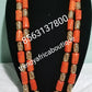 Back in stock: Nigerian traditional wedding Edo Coral beaded necklace set in 2 long rows with earrings and bracelet. coral-necklace Sold as a set. Original edo beads for ceremony
