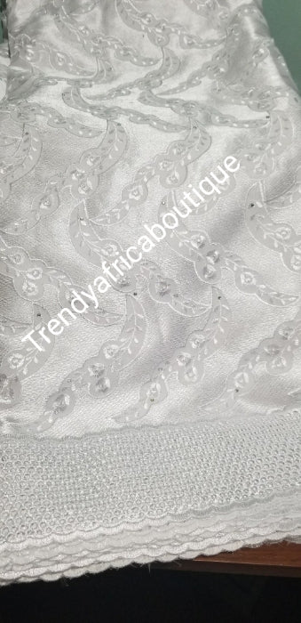 Sale: pure white Swiss Lace Fabric. Hand cut border. Original Quality sold as 5yds fabric
