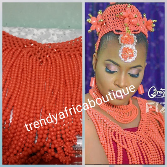 Original Bridal Beaded coral shawl for Nigerian/African traditional wedding accessories . Coral-necklace