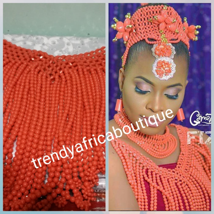 Original Bridal Beaded coral shawl for Nigerian/African traditional wedding accessories . Coral-necklace