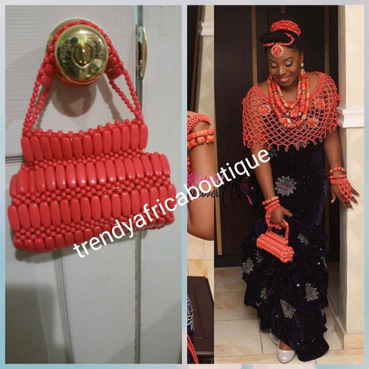 Edo/Benin Bridal accessories for traditional wedding. Coral hand clutch for bride. All hand made. We also have coral-necklace