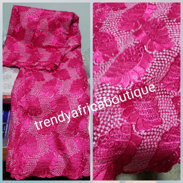 Clearance: Hot pink African french lace fabric. Original quality. Use to make Nigerian party dress. Sold per 5yards.