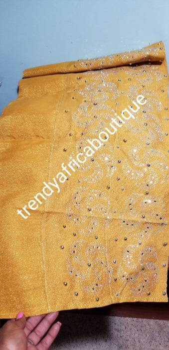 Clearance Nigerian woven cotton Aso-oke for making Gele. Latest Bedazzled Aso-oke design for special occasion. GOLD aso-oke is sold as Gele only and price is for one gele.
