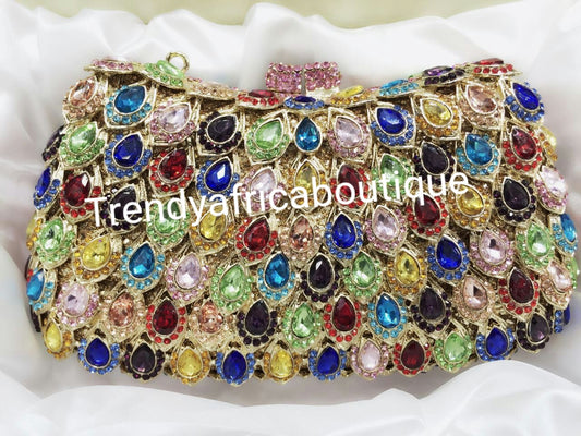 Hand-Clutch/Geldbörse mit mehrfarbigen Kristallsteinen für Damen, formelle Partys/Abendpartys. 7,5" lang x 5,5" breit