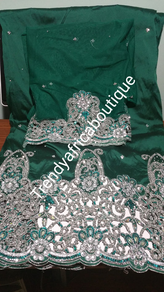 Beautiful Green George Wrapper & matching net blouse in quality Taffeta silk. Hand Stoned quality Nigerian/Igbo George wrapper