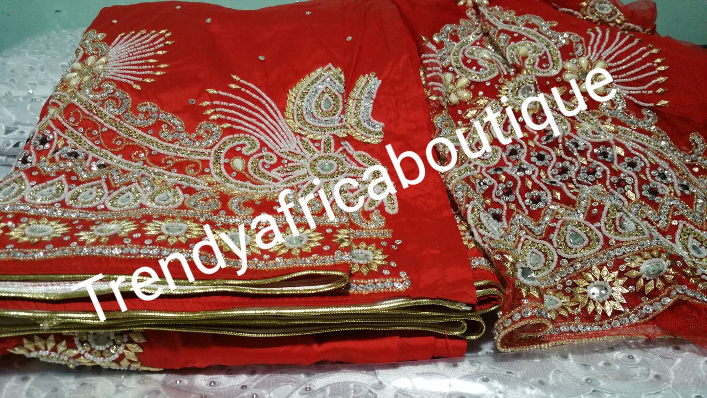 Assorted Colors of Igbo traditional wedding George wrapper. Heavily beaded and stone hand work. Supper original quality silk, Delta-igbo women wrapper for special occasion