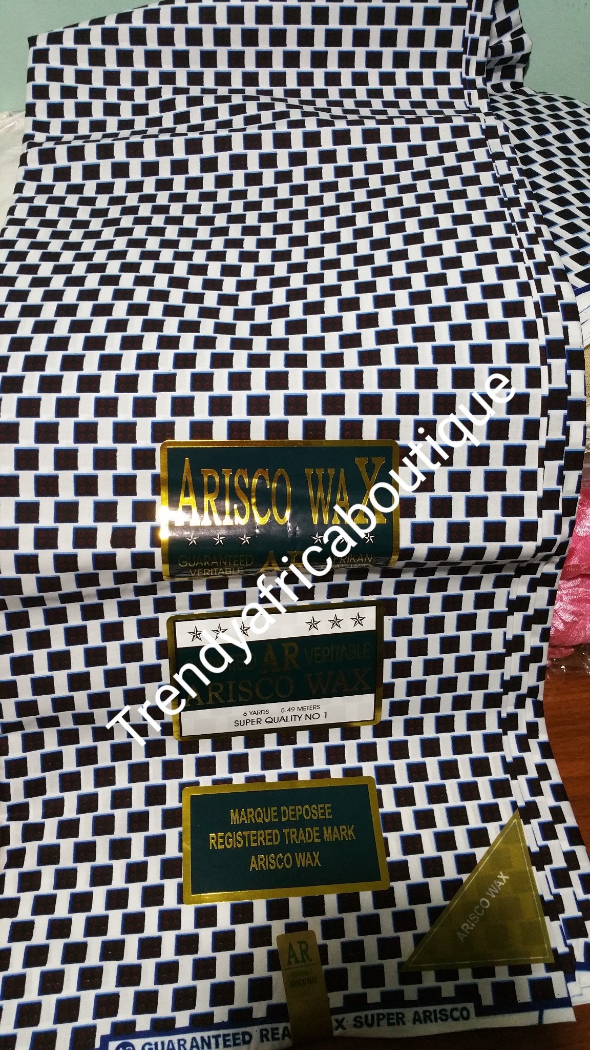 Nigerian veritable Wax print cotton fabric. Sold per 6yds. Price is for 6yds