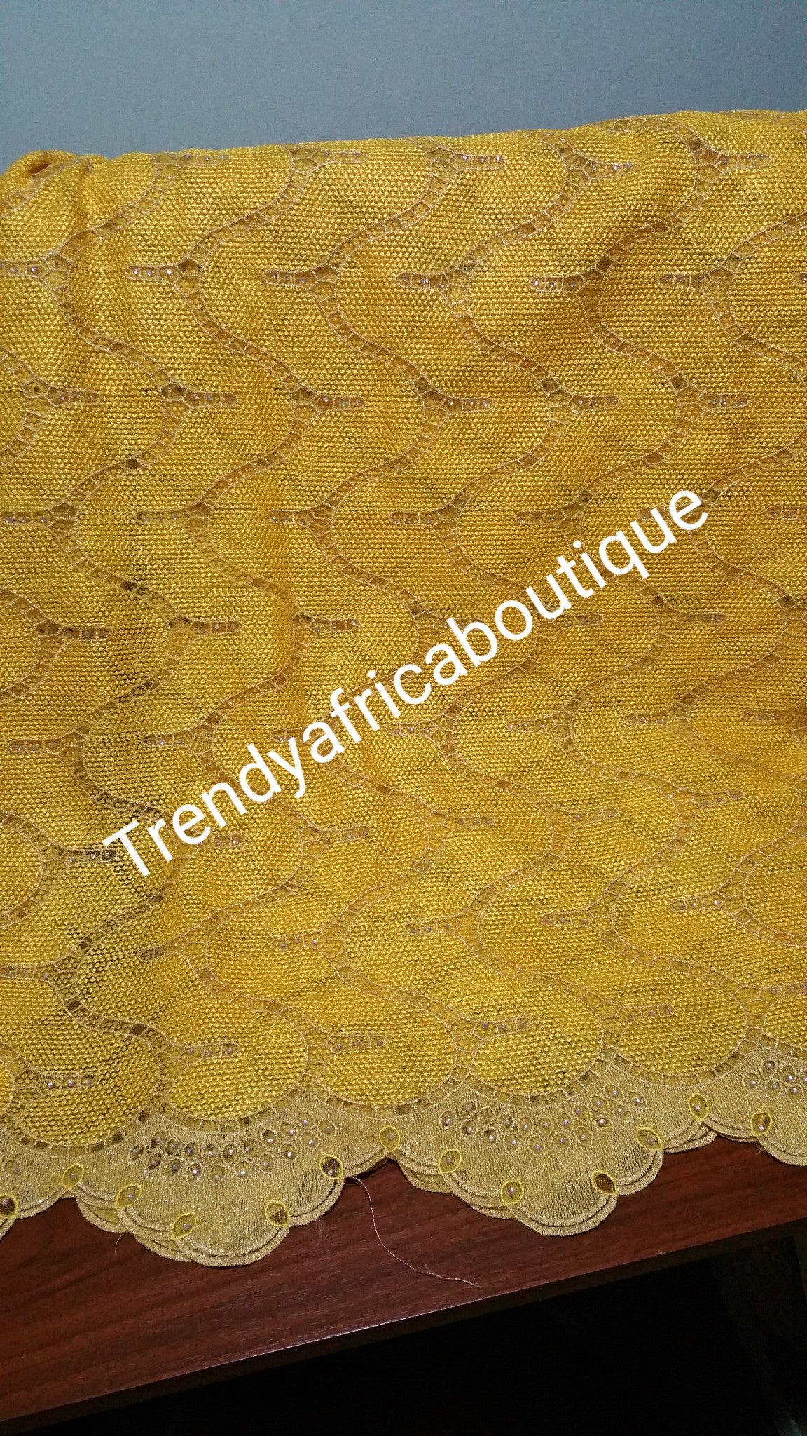 On Sale: Yellow African french lace fabric for making party/ wedding dresses. Sold per 5yds.