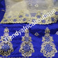 Embroidery Silk George wrapper with stones. 5yards  royal blue/Champaign color matching net blouse. Small-George. Sold as a set