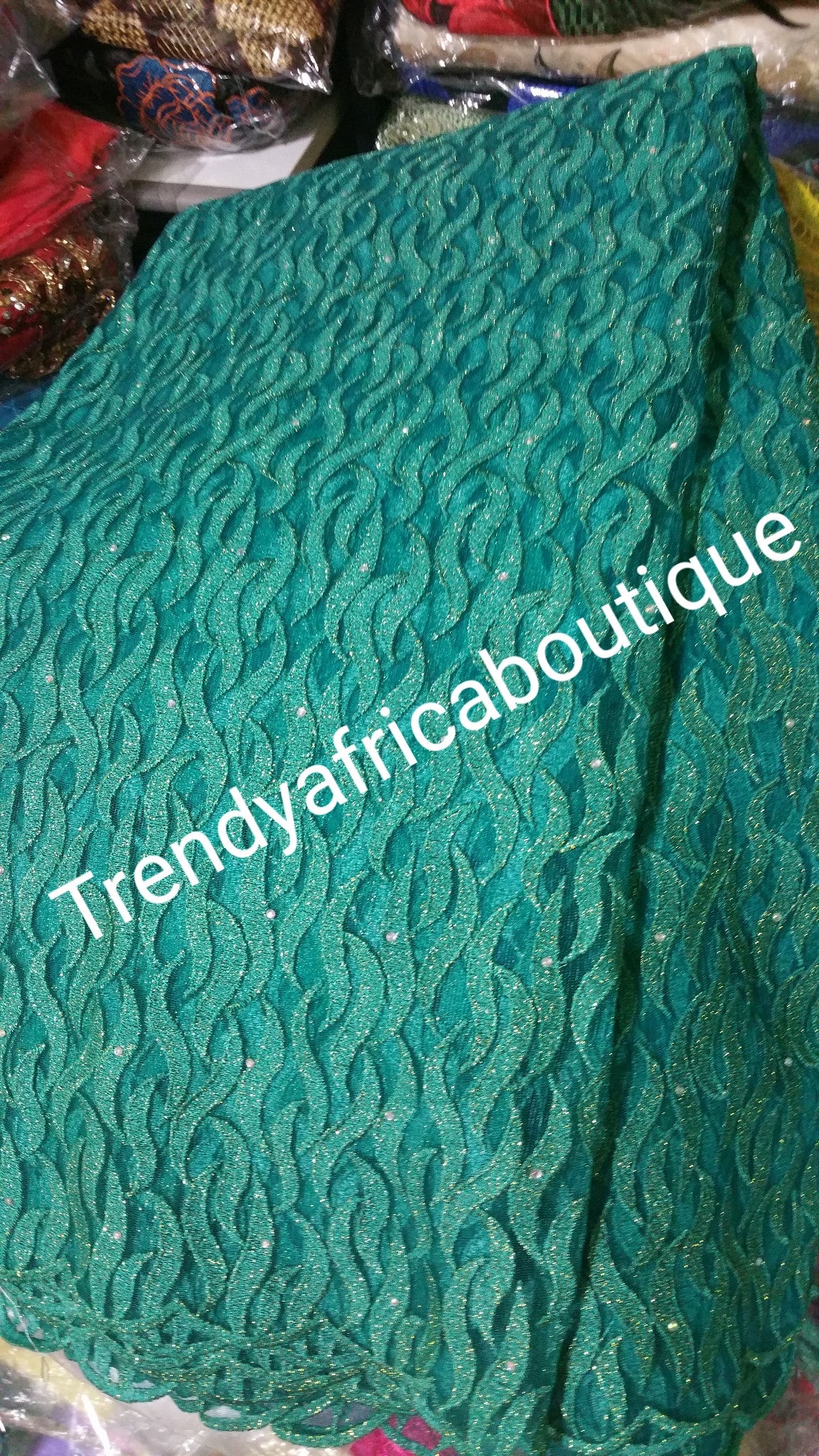 Special Offer: Green original African french lace fabric. Sold per 5yds. Price is for 5 yds